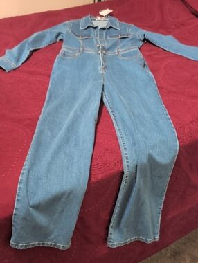 Forever 21 Light Blue Denim Wide-Leg Jumpsuit